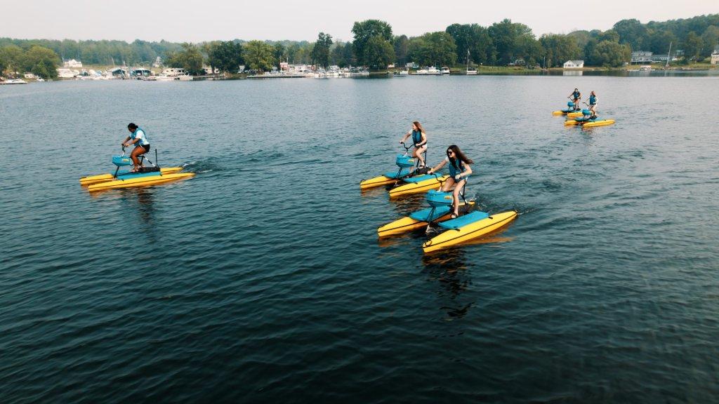 Picture of a group riding water bikes